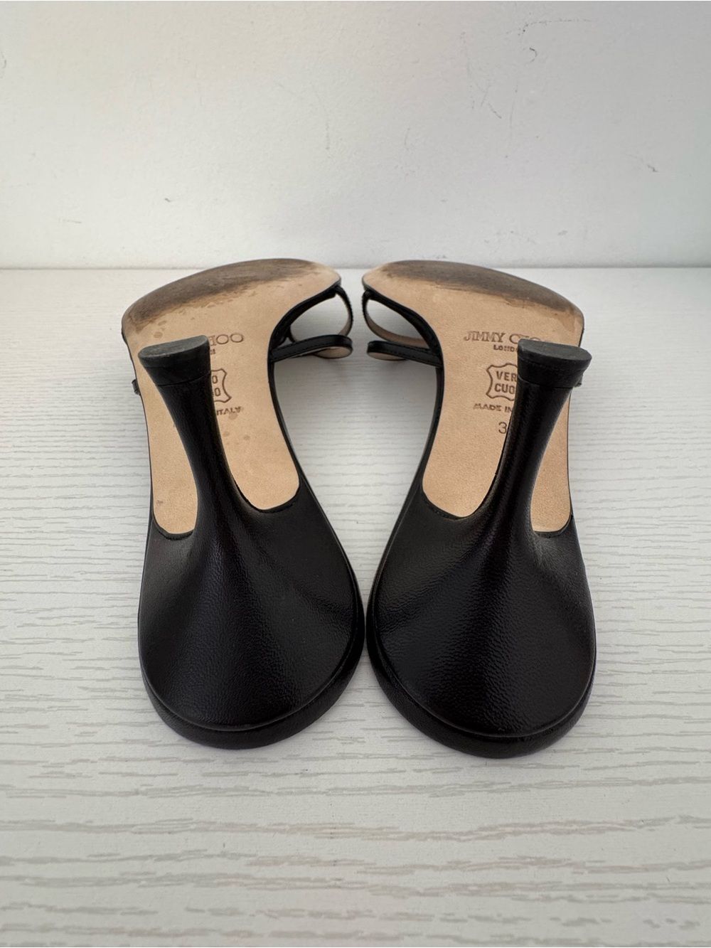 Jimmy Choo Black Leather Strappy Open-Toe Heels - Picture 6 of 6